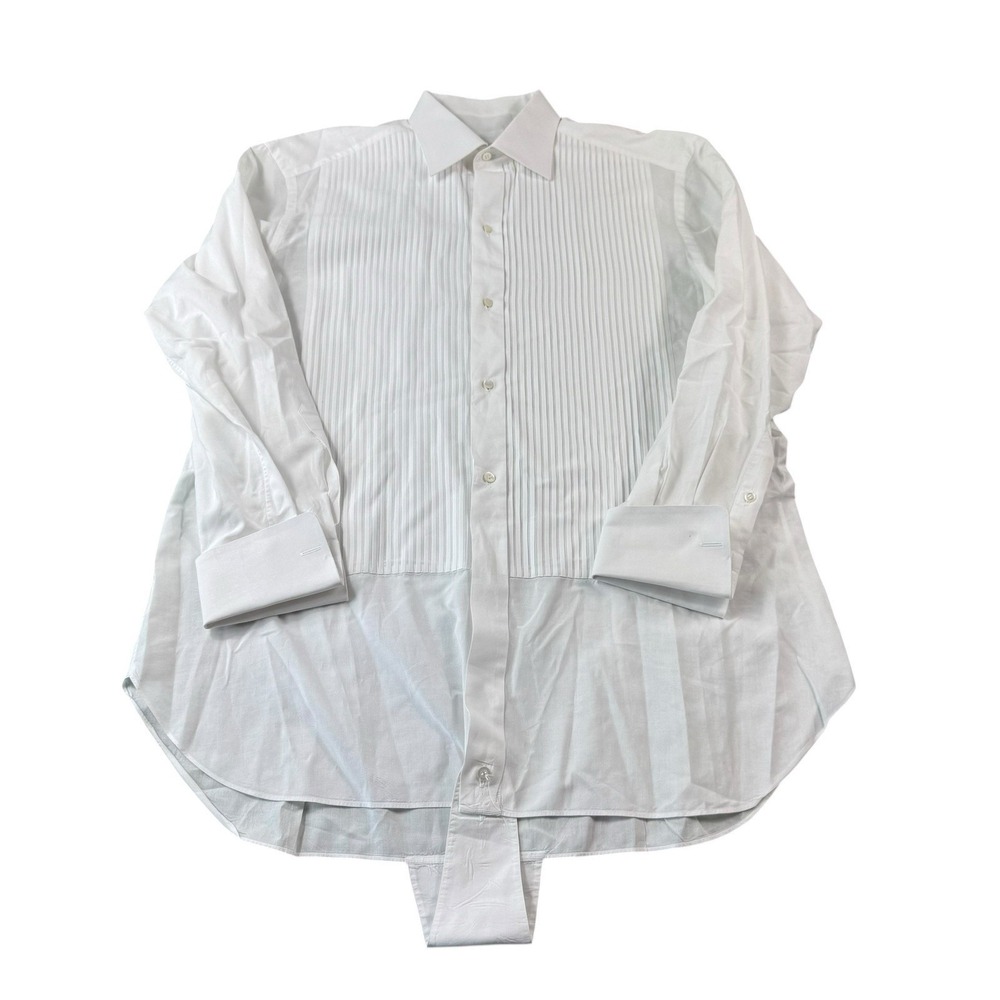 Brioni White Bib Front Solid White French Cuff Tuxedo Shirt Size 16/41